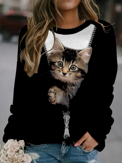 Hiya - Vintage Cat Print Sweatshirt