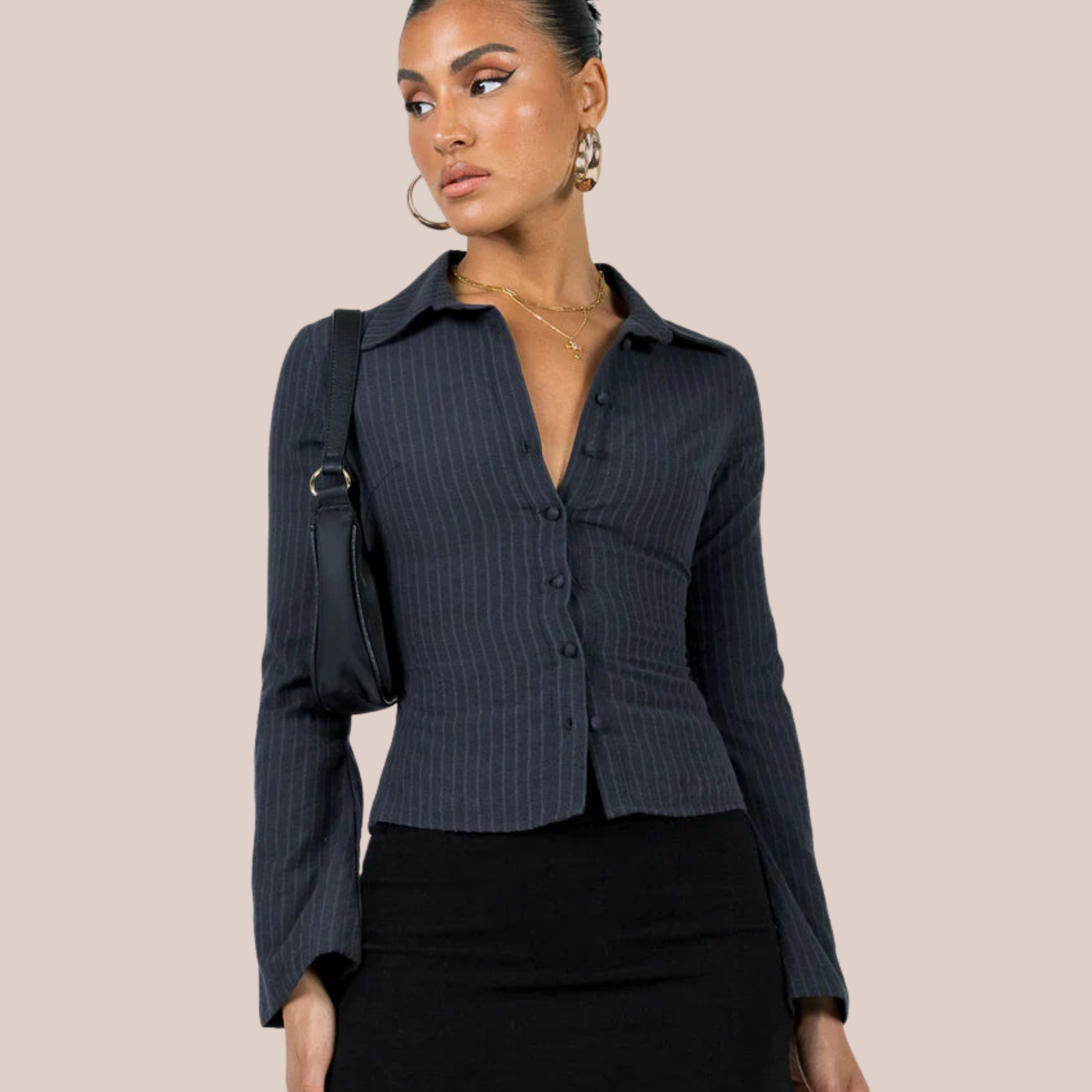 LYANA | Fitted Pinstripe Blouse