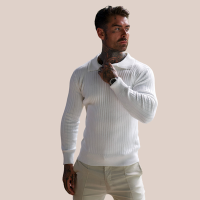 SONARE | Ribbed Knit Polo Sweater