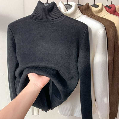 Lucie | Women's Turtleneck Velvet-Lined Sweater Top