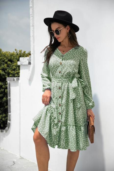 Summer V-Neck Long Sleeve Dress