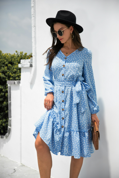 Summer V-Neck Long Sleeve Dress