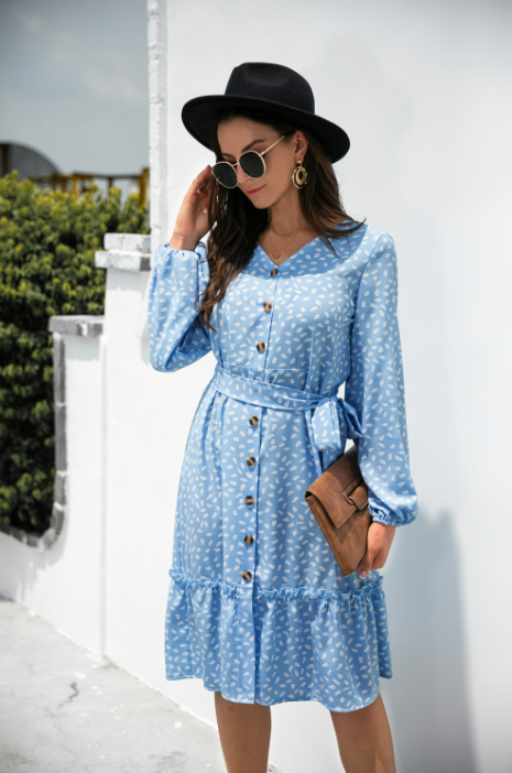 Summer V-Neck Long Sleeve Dress