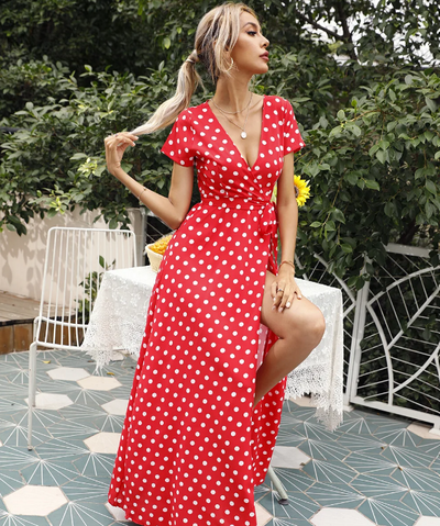 Ariel Printed Polka Dot Casual Dress