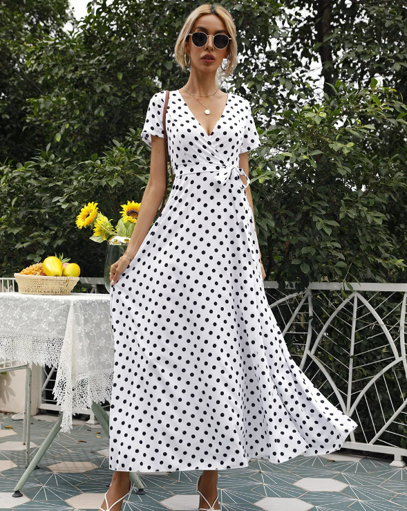 Ariel Printed Polka Dot Casual Dress