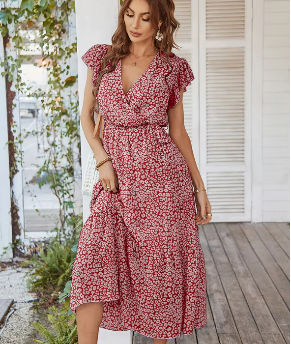 Geraldine V-neck Printed Long Dress