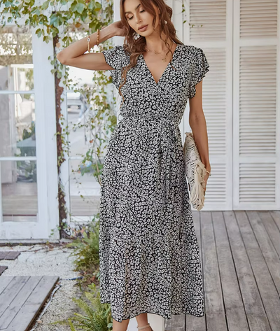 Geraldine V-neck Printed Long Dress