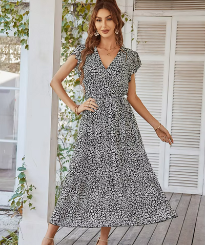 Geraldine V-neck Printed Long Dress