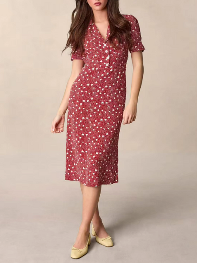 Janice Heart Print Midi Dress