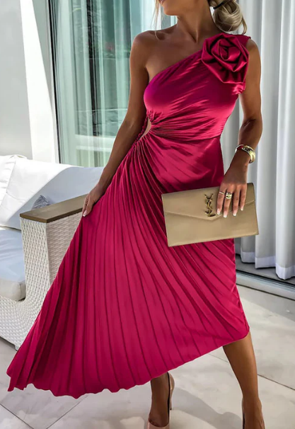 Elizabeth One Shoulder Pleated  Dress