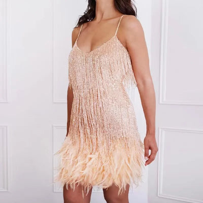 Kiara Sequin Feather Mini Dress