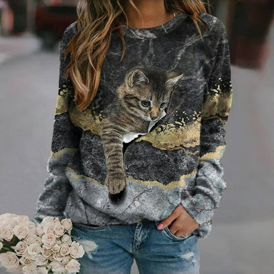 Hiya - Vintage Cat Print Sweatshirt